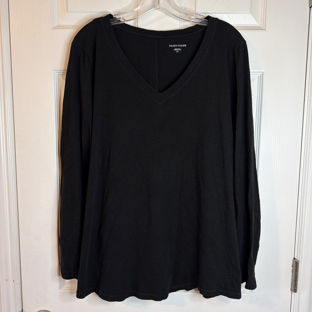 NEW Eileen Fisher Set Of 2 Organic Linen Beach Cottage Core Top & Black V-neck L - Picture 8 of 14